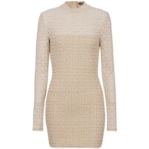 Balmain PB Labyrinth gebreide jurk , Beige , Dames , Maat: M