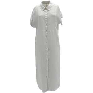 120% Lino, Dames, Jurken, Wit, Maat: XL Linnen,