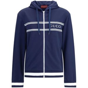 Gucci, Heren, Sweatshirts & Hoodies, Blauw, Maat: M Poliester,