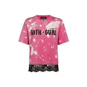 Dsquared2 Fuchsia T-Shirt voor Dames - Hoogwaardig Stijlvol , Pink , Dames , Maat: S