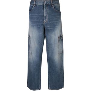 Givenchy - Jeans - Blauw - Katoen - Meerdere Zakken - Rechte Pijpen - Verwassen Effect