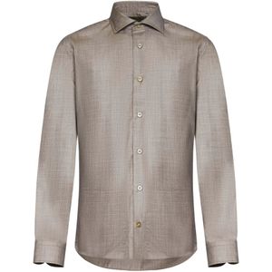 Franzese Collection, Heren, Overhemden, Beige, Maat: M Wol,