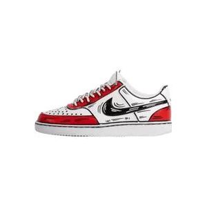 Nike Custom Court Vision Lo Rood Zwart Wit , Multicolor , Heren , Maat: 41 EU