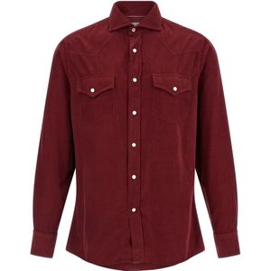 Brunello Cucinelli, Heren, Overhemden, Rood, Maat: S Katoen,