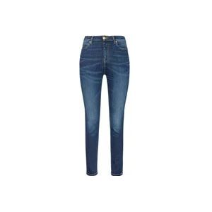 Pinko Donkerblauwe Skinny Stretch Denim Jeans met Borduursel op de Achterkant , Blue , Dames , Maat: W30