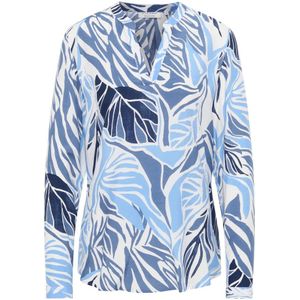 Eterna - Big-Leaves Tuniek - Blauw - Viscose Satijn - Losse Pasvorm