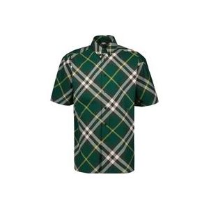 Burberry Geruite Shirt Groen Print Korte Mouw , Green , Heren , Maat: XL