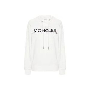 Moncler Witte Logo Katoenen Hoodie Sweater , White , Dames , Maat: L