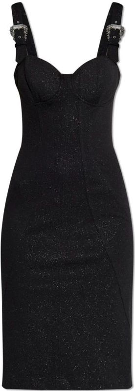 Versace Jeans Couture - Jurk met Glinsterende Glitter - Zwart - Dames - Midi Lengte