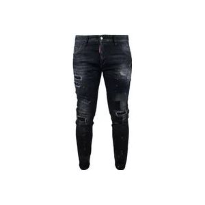 Dsquared2 Donkergrijze Skater Jeans met Verfvlekken , Black , Heren , Maat: L