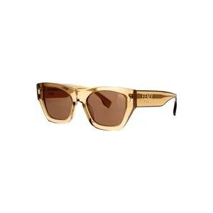 Vierkante zonnebril met bruine lenzen en gouden Fendi-logo , Beige , Heren , Maat: 53 MM
