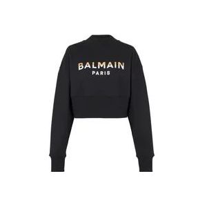 Balmain Cropped sweatshirt met Paris print , Black , Dames , Maat: XS