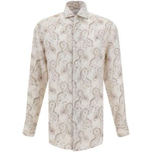 Brunello Cucinelli, Heren, Overhemden, Bruin, Maat: M Linnen,