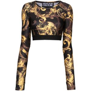 Versace Jeans Couture, Dames, Tops, Zwart, Maat: XS Poliester,