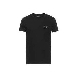 Balmain Ecologisch ontworpen katoenen T-shirt met klein geflockt Paris logo. , Black , Heren , Maat: S