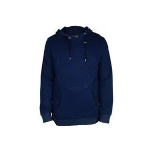 Balmain Navy Blauwe Denim Effect Sweatshirt met Ingelegd Logo , Blue , Heren , Maat: M