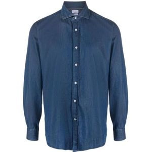 Brunello Cucinelli, Heren, Overhemden, Blauw, Maat: XL Denim,