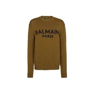 Balmain Wollen trui met logo , Green , Heren , Maat: XL