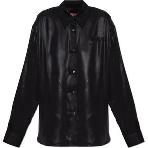 Diesel, Dames, Blouses & Shirts, Zwart, Maat: 3XS Leer,