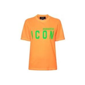 Dsquared2 Fluorescent Orange Logo T-shirts en Polos , Orange , Dames , Maat: XS