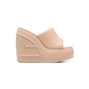 Fendi Buffleren Slides met 145mm Sleehak , Beige , Dames , Maat: 39 EU