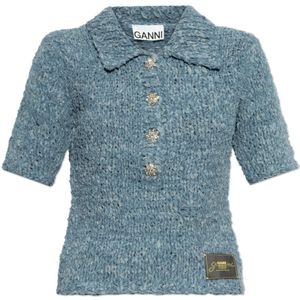 Ganni, Dames, Truien, Blauw, Maat: M Katoen,