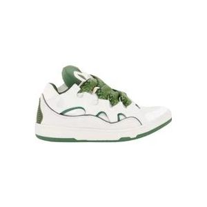 Lanvin Witte Groene Leren Curb Sneakers , Green , Heren , Maat: 43 EU