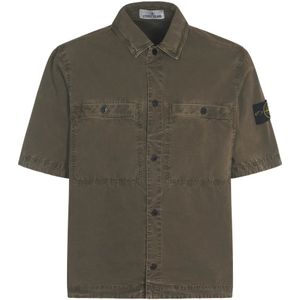 Stone Island, Heren, Overhemden, Groen, Maat: M Katoen,