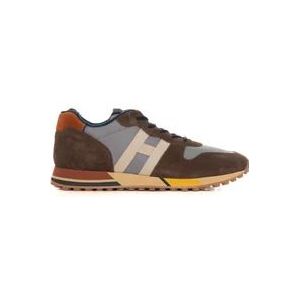 Hogan H383 Sneakers in canvas and leather , Brown , Heren , Maat: 42 1/2 EU