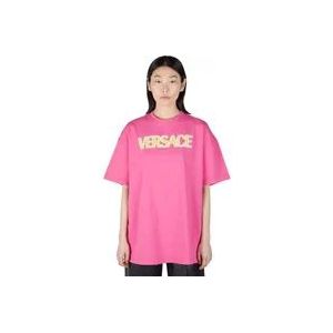 Versace Logo Print T-shirt , Pink , Dames , Maat: S