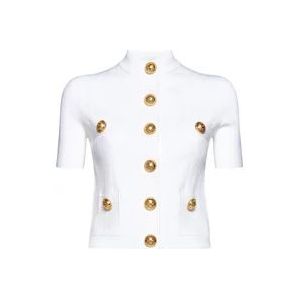 Balmain Wit Pointelle Gebreide Trui , White , Dames , Maat: XS