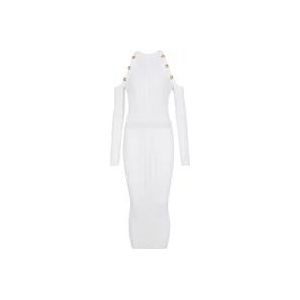 Balmain Midi jurk in gebreide stof , White , Dames , Maat: 3XL
