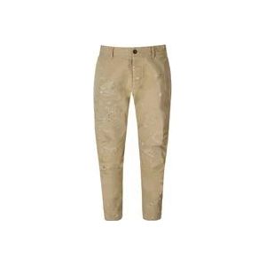 Dsquared2 Beige Skipper Broek met Scheuren en Gekleurde Details , Beige , Heren , Maat: M