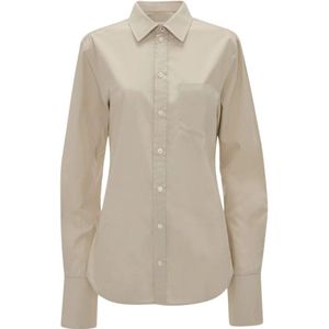 Victoria Beckham, Dames, Blouses & Shirts, Beige, Maat: 2XS Leer,