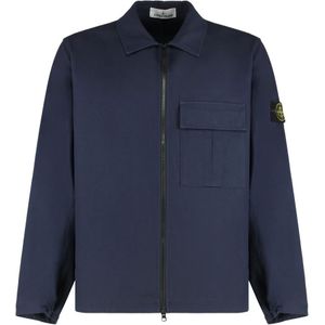 Stone Island, Heren, Jassen, Blauw, Maat: 2XL Katoen,