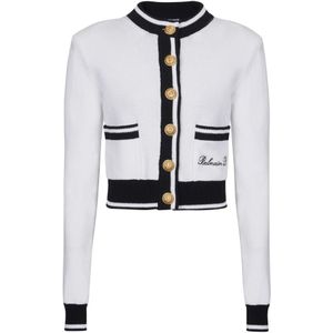 Balmain Handtekening gebreide vest , White , Dames , Maat: XS