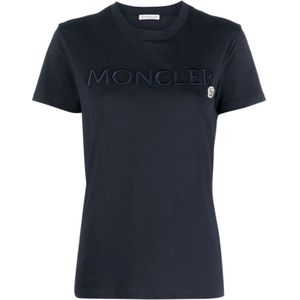 Moncler, Dames, Tops, Blauw, Maat: M Katoen,
