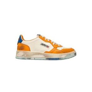 Autry Vintage Leren Sneakers Wit Oranje Blauw , Multicolor , Heren , Maat: 44 EU
