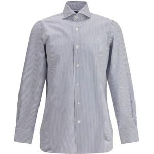 Finamore, Heren, Overhemden, Blauw, Maat: 4XL Katoen,