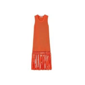 Twinset Lange jurk met franjes 221tt3110 , Red , Dames , Maat: S