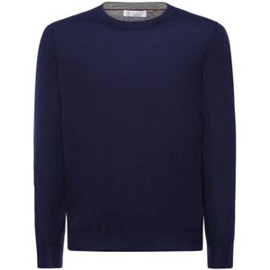 Brunello Cucinelli, Heren, Truien, Blauw, Maat: 2XL Zijde,