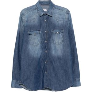 Tintoria Mattei 954, Heren, Overhemden, Blauw, Maat: XL Denim,