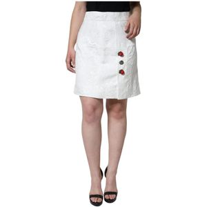 Dolce & Gabbana - Witte Bloemen Brokaat High-Waist Mini Rok - Wit - Dames