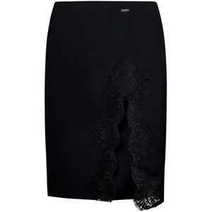 Dsquared2 Zwarte Wollen Rok met Bloemenkant Profielen , Black , Dames , Maat: XS