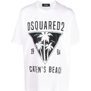 Dsquared2, Heren, Tops, Wit, Maat: L Katoen,