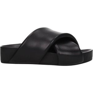 Jil Sander - Zwarte Leren Slippers - Dames - Vintage Effect - Pumps