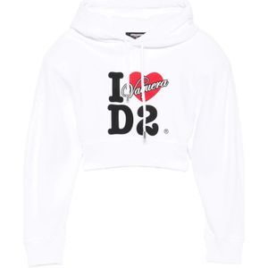 Dsquared2, Dames, Sweatshirts & Hoodies, Wit, Maat: XS Katoen,