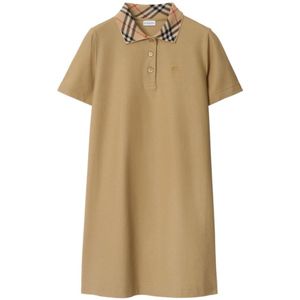 Burberry - Jurk - Beige - Katoen - Kraag met Geruit Patroon