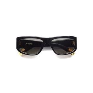 Jacquemus Zwarte ovale zonnebril met grijze lens , Black , Dames , Maat: ONE Size