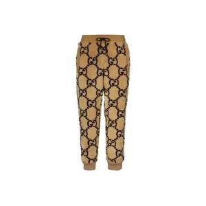 Gucci Wollen Sweatpants met Groene en Rode Webpanelen , Beige , Heren , Maat: M